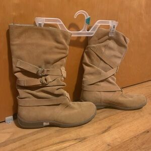 Women's Slouchy Mid-Calf Buckle Boots - Tan